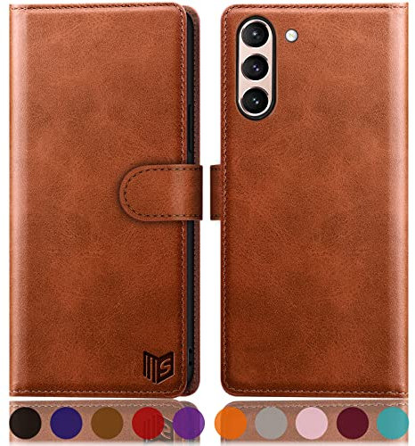 SUANPOT [RFID Schutz für Samsung Galaxy S21 FE 5G Hülle PU Leder Handyhülle Lederhülle Klapphülle Kartenfach Flip Cover für Samsung S21 FE Handy hülle Leather Wallet Phone Case Hellbraun