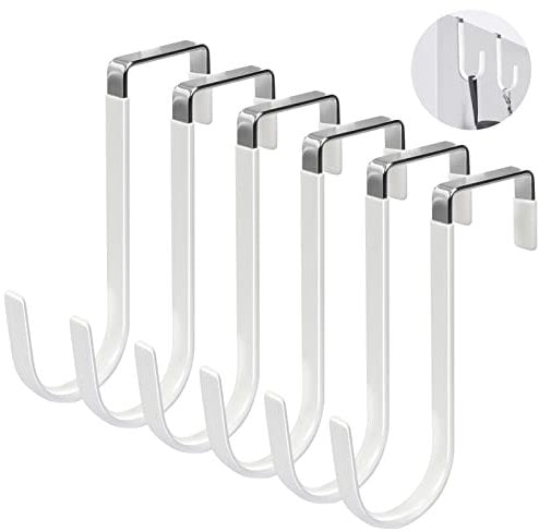 Simpolor Over The Door Hooks, 6 Pack Hangers Hooks with Rubber Prevent Scratches Heavy Duty Organizer for Living Room, Bathroom, Bedroom, Kitchen Hanging Clothes, Towels, Hats, Coats, Bags, White