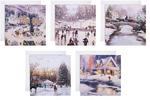 Hallmark Multipack Weihnachtskarten, Wohltätigkeitskarten, 30 Stück in 5 Thomas Kinkade Designs, Eislaufen, Winteraktivitäten
