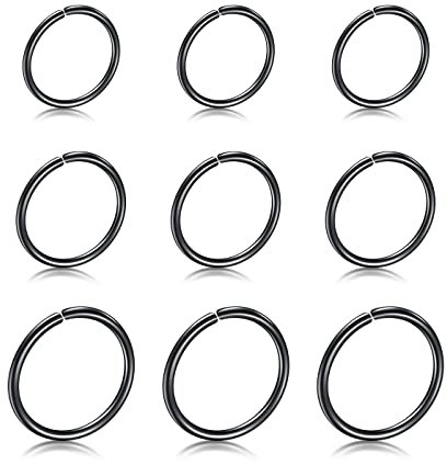 IUDWCG 9 Stück Edelstahl Nasenring Ring nahtlose runde Ohrringe durchbohrte Ohrringe Schmuck 3 Größen (schwarz)