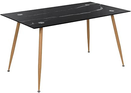 MOG CASA Mesa de Comedor Fija Rectangular Beale | 140 x 80 x 75 cm | Ideal para Cocina o Salón | Materiales Resistentes | Tablero con Efecto Mármol Negro | Patas de Metal en Imitación Madera