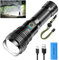 Rechargeable Torch, 600000 Lumens Torches Led Super Bright, XHP70.2 Powerful Torch with Zoomable, 5 Modes Zoomable IPX7 Waterproof Bright Torches for Camping Emergency