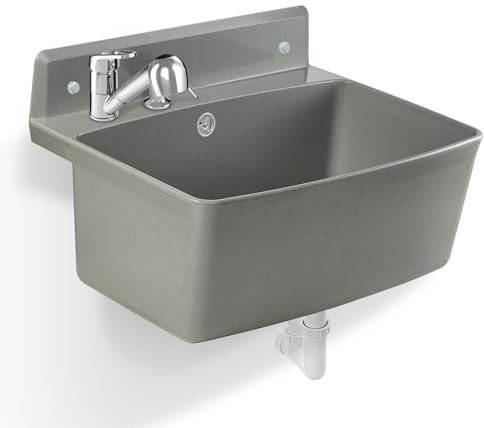 gospo Gartenwaschbecken, 55x42x22.5cm Haushaltsbecken aus hochqualitativem Polystyrol, Ausgussbecken mit Easy-Clean Technologie, Waschbecken für Garten (Grau, Ausziehbarer Auslauf)
