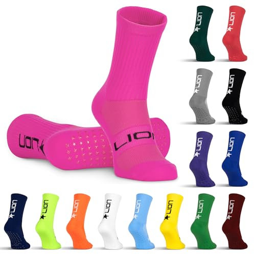 LION SPORTSWEAR Football Grip Socks For Men/Women/Kids - Variety Of Colours To Match Your Team Kit & Sleeve Socks (UK, Alpha, L, Neon Pink)