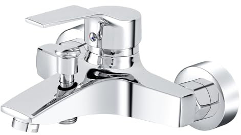 Dazone Mitigeur Douche, Robinet Mixte Bain/Douche, Mitigeur de Baignoire Mural Chromé, Bobine en Céramique, Coude Cuivre, Commutation Indépendante, Raccord G1/2 (Argenté)