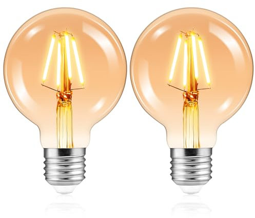 Ampoule LED Edison G80 Rétro Antique à Intensité Variable 4W (Équivalent à 40W), Ampoule à Flament à Vis E27 Blanc Chaud Ambre 2700K pour Café, Librairie, Décoration de Lustre, 2 Pack