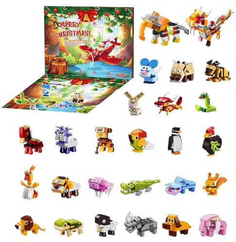 KYLON Adventskalender Kinder für Iego Adventskalender 2024, 24 Klemmbausteine, 24 Kleines Tiere + 2 Groß Tiere Bausatz Weihnachten Kinder 2024 Adventskalender Set 2024 für Kinder