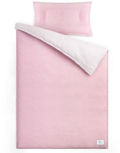 lulumoon Musselin Kinderbettwäsche 100x135: Bettbezug 100x135 + Kissenbezug 40x60 cm aus Baumwolle – Leicht und Komfortabel Bettwäsche Set für Baby Kinder (Rosa Hellrosa, 100x135 + 40x60 cm)