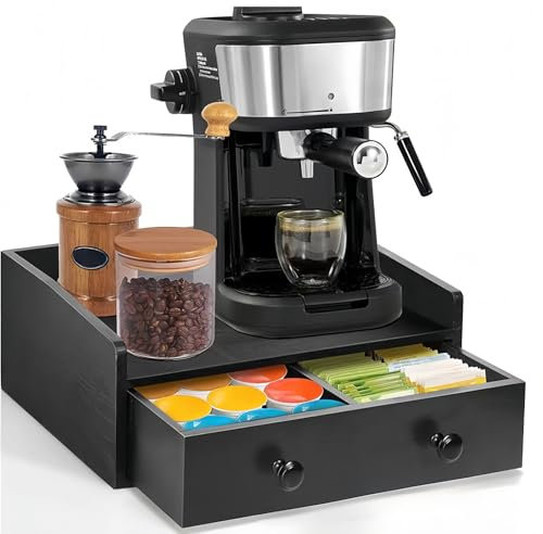 Guolich Black Wooden Coffee Box Storage Organizer,Holds Tea Bags and Tea Accessories,Tea and Coffee Condiment Storage Organizer,Coffee Bar,Coffee Pod Organizer Couch Cup Holder