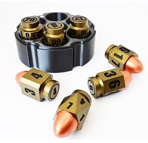 Set di 7 dadi Bullet con base in resina revolver cubi in ottone poliedro resina set di dadi Bullet Dice Set di dadi Cyberpunk