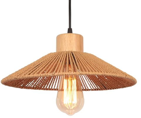 TOKIUS Hängelampe Rattan, 30CM Pendelleuchte Esstisch Vintage Hängeleuchte Geflochten Kronleuchter im Boho Stil E27 Deckenlampe Hängeleuchte für Schlafzimmer Wohnzimmer Esszimmer