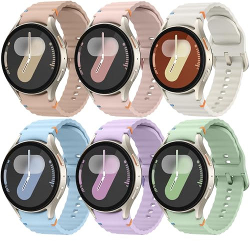 Msksjer Correa Deportiva Compatible con Samsung Galaxy Watch 7/6/5/4 40mm 44mm Hombre Mujer, No Gap 20mm Suave Silicona Correas para Galaxy Watch FE 40mm/6 Classic 43mm 47mm, 6 Pack Pulsera