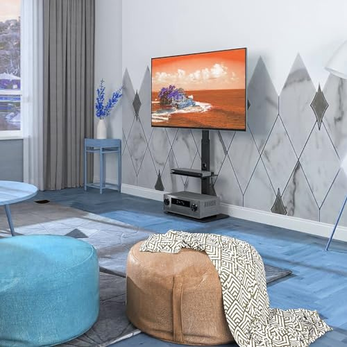 GHHVFEC LCD-TV-Bodenständer – TV-Ständer, höhenverstellbarer TV-Ständer mit Hubfunktion, mit Ablagefach für bis zu 10 kg, Stabiler Glasbasis, für 30-70 Zoll große LCD-LED-OLED-Flachfernseh