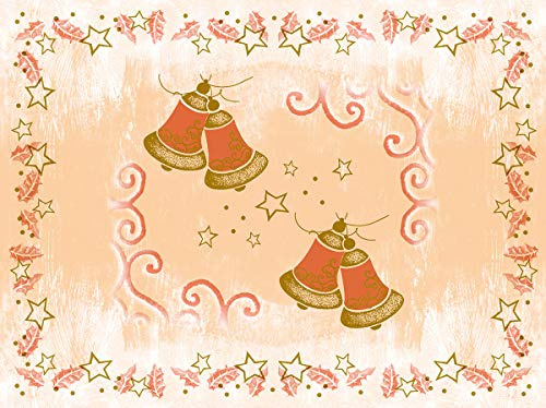Sovie HORECA Tischset Harmony in Aprikot aus Linclass-Airlaid, 30 x 40cm, 100 Stück, Design mit Weihnachtsglöckchen, Ilex-Zweige und Sterne in Gold-Aprikot für Festliche Tischdekoration