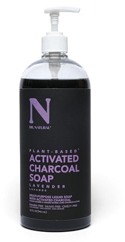 Dr. Natural Activated Charcoal Liquid Soap - Anti Acne and Blemishes - Deep Cleansing Body Wash - Gentle Body Soap for Clear Skin - Lavender - 946 ml