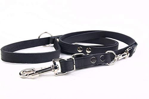 Exklusive,edle Echt-Leder-Hunde-Leine 925 20 mm / 220 cm schwarz verstellbar massiv für große XL-Hunde
