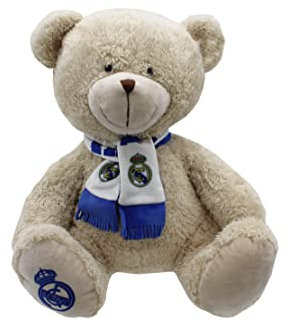 CyP Brands- Real Madrid, Peluche Osito con Bufanda, Producto Oficial Real Madrid, Dimensión 35 cm, Color Beige, Osito de Peluche