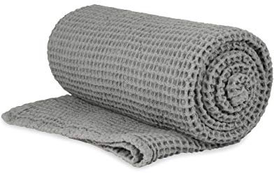 Gestrickte Überwurfdecke aus Bio-Baumwolle, coole Überwurfdecken für Couch, leichte Überwürfe für den Sommer, Waffelgewebe für Bett, Picknick, Erwachsene und Kleinkinder (127 x 152,4 cm, Grau)