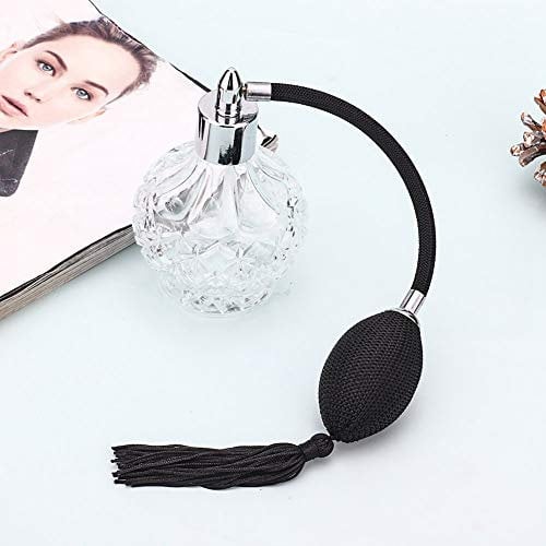 Brrnoo Tragbare Parfüm Leere Sprühflasche, Parfümzerstäuber mit Ballpumpe, Parfum Flakon Glas, Crystal Art Vintage Style Mehrweg Leeres Glas Mit Quaste (90 Ml), Leere Parfümflaschen Kristall