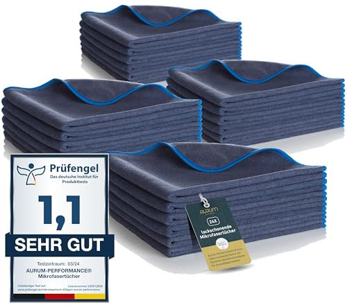 Aurum-Performance® 24er Set Auto Mikrofasertücher 400GSM - Autopflege Poliertuch fusselfrei & Extreme Saugkraft - Allround KFZ Microfasertuch lackschonend