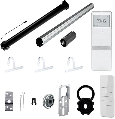 NOBILY Rolladen-Komplett-Set f. 60mm Achtkantwelle Funk elektronischer Maxi-Rolladenmotor 10Nm + Rolladen Handsender + Mechanik-Set, bis zu einer Gesamtlänge von 1 Meter