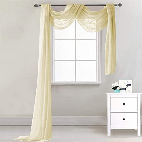 Lsimeru Überlänge Querbehang Freihanddeko Hellgelb Transparent Voile Gardinen Querbehang Dekoschals Hochzeit Party Hintergrund Vorhang Deko 1 Stück,548x132cm