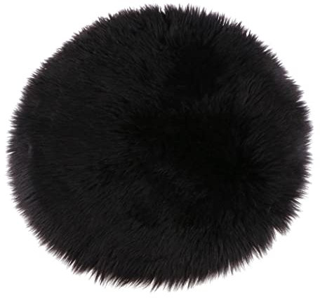 perfk Plüschteppich Kinderzimmer Flauschiger Kunstfell Schaffell Sitzpolster Sitzkissen, Schwarz 35cm
