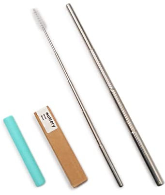 Outlery | Paille pliable réutilisable pour les voyages et les excursions d'une journée – Paille en acier inoxydable écologique avec un design télescopique portable