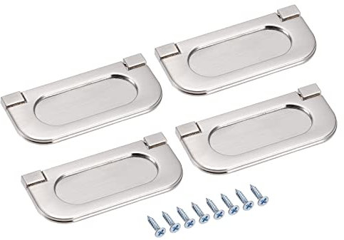 sourcing map Finger Flush Pull Handle 74x34x5mm Rectangle for Drawer Door Brushed Silver 4pcs
