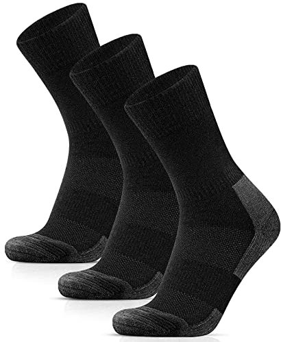 HIYATO Merino Wandersocken Herren & Damen 3 Paar - Gepolstert, 60% Merinowolle Thermosocken, Wintersocken - für Trekking, Outdoor und Sport (43-46, 3 Paar | Schwarz)