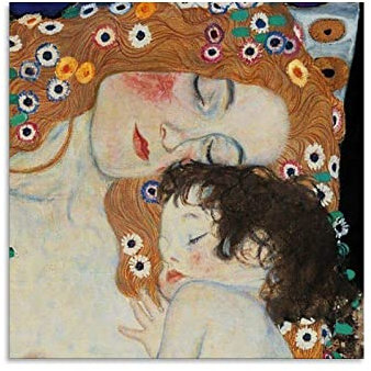 Gustav Klimt Malerei Poster Mutter und Kind Poster Wandkunst Gemälde Leinwand Drucke Dekor Poster Kunstwerke 60 x 60 cm
