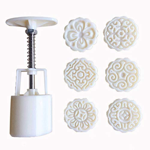 HREDZEO Molde Mooncake,Juego de 6 Piezas de Molde de Pastel de Luna Molde de Prensa Mooncake para Hornear Juego de Moldes de Pastel para Pastel de Luna Galletas Postres etc