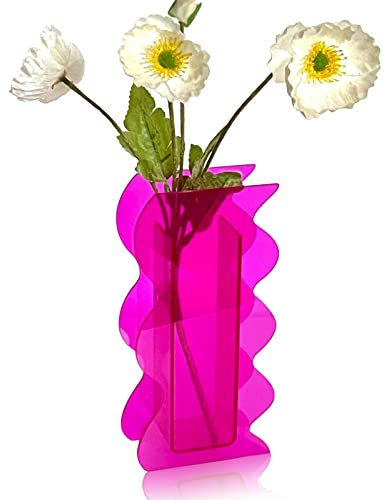 BLOFLO STU Acryl-Vase, 20,3 cm, Wellenform, moderner Tafelaufsatz, Heimbüro-Dekoration, Hot Pink