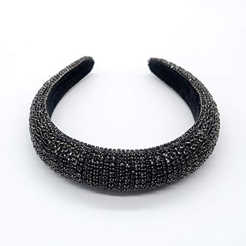 Damen Strass Stirnband Bling Gepolstert Barock Kristall Mode Haarband Party für Braut Krone Haarreifen Hochzeit Haarschmuck (Schwarz)