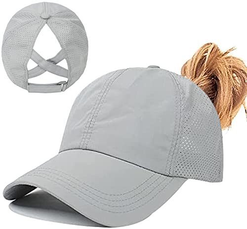 Enwokran Baseball Cap Damen Mesh Schnell Trocknende Pferdeschwanz Baseballkappe, Sonnenschutz Laufkappe Basecap Hut Einstellbar Ponytail Baseballmütze UV Sonnenhut Sonnenschutz Hüte (Hellgrau)