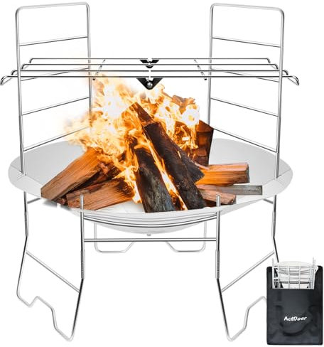 ActDoer Tragbare Feuerstelle für den Außenbereich, mit Grill, 40.6 cm, faltbare Feuerstelle mit Aufbewahrungstasche, für Holzverbrennung im Freien, Camping, Rucksackreisen, Heizung im Freien
