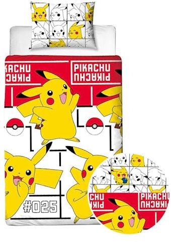 My sweety pop Bettwäsche – Pokémon – Pikachu – 2-teilig – Kinder – Bettbezug für Jungen – wendbar – 140 x 200 cm – Kissenbezug – 70 x 90 cm – Bettwäsche – 100 % Baumwolle – Geschenkidee