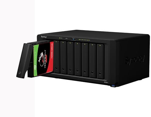 Synology DS1821+ 4 GB NAS 80 TB (8 x 10 TB) IronWolf, montiert und getestet mit SE DSM installiert Schwarz