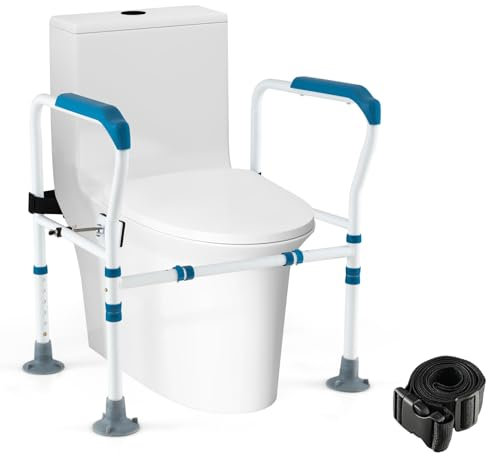 RELAX4LIFE Soporte para Inodoro Plegable con Altura y Ancho Ajustables|Patas con Ventosas|Abrazaderas Giratorias, Apoyabrazos WC Portátil con Correa Fijación para Ancianos|Minusválidos|Embarazadas