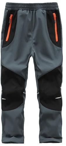Zzkouine Kinder Softshellhose Schneehose Thermohose Hosen Jungen Mädchen Winterhose Outdoorhose Wanderhose, Grau/Schwarz 122-128