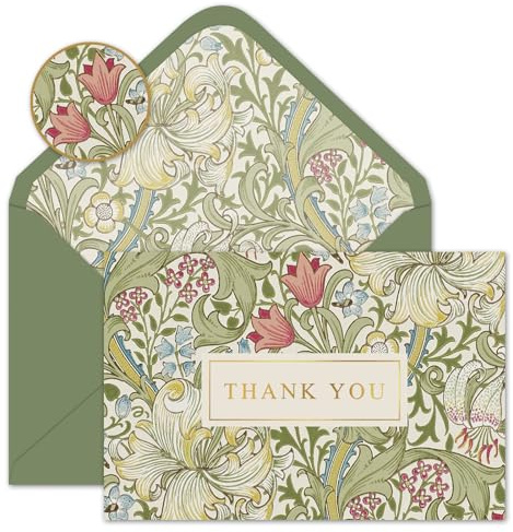 Whaline 24 Pack Plants Floral Gold Foil Thank You Cards Bulk Green Flower Greeting Card with Envelope Sticker Vintage Blank Note Cards for Birthday Baby Shower Party Supplies, 4 x 6 Inch