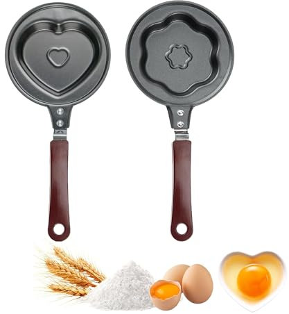TUKEVA 2 pezzi A Forma di Cuore Padella per Uova Sana Pancake Padella per la Colazione Creativo Carino Padella Design Antiscottatura Per la Colazione Omelette,Bistecca, Hamburger (amore + prugna)