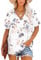 NARRAME T-Shirt d'été rayé avec col en V pour Femme À Fleurs Blanc Grand L 42-44
