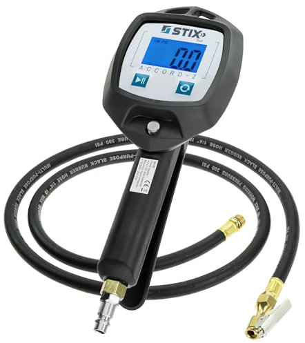 Druckluft Reifenfüller ACCORD-2 - mit Elektronischem Manometer - 0-18 bar – Digitales Reifenfüllgerät - mit LCD-Display - ergonomische Reifendruckprüfer für Werkstätten