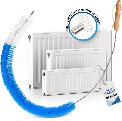 PEARWAY Cepillo para radiadores con llave de purga – Cepillo largo para radiador reduce eficazmente los costes de calefacción – Cepillo de limpieza para radiadores con cerdas extra sólidas – Cepillo