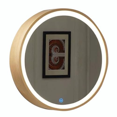 Runder Badezimmerspiegelschrank Mit LED-Leuchten Badezimmerspiegel Zur Wandmontage – Runder Spiegel Mit 50/60/70 Cm Durchmesser Beleuchteter Badezimmerspiegelschrank ( Color : Wood color , S : 70*70cm