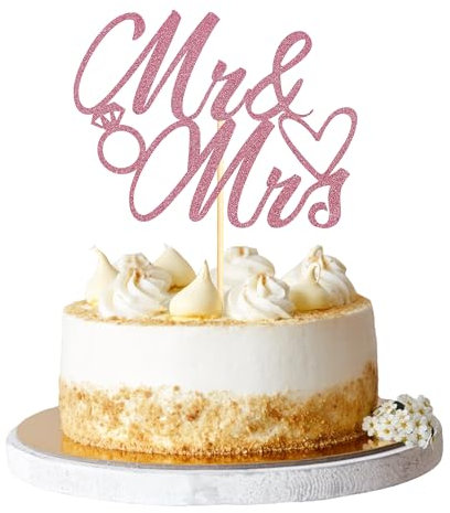 Sumerk 1 Stück Mr & Mrs Cake Topper Wedding Cake Toppers Mr and Mrs Decoration Cake Decoration for Wedding Anniversary Engagement Gold Bridal Shower Party Decoration Pink