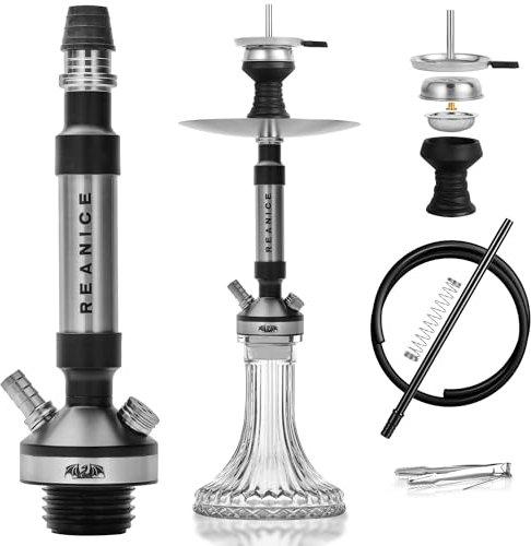 REANICE Edelstahl Shisha Set Komplett Complete Travel Chisha Four Hole Hookah Portable Glass 1 Connections