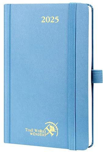 POPRUN Taschenkalender 2025 Klein Hardcover, ca. A6 (16 x 10,5 cm) - Kalender 2025 Klein (Jan.2025-Dez.2025) - Wochenplaner 1 Woche 2 Seite mit Innentasche - Dunstblau