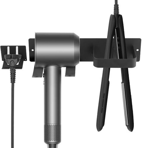 Rundago Soporte para Secador de Pelo, Soporte Plancha Pelo, Soporte Autoadhesivo, Porta Secador Pelo Pared para Secador de Pelo para Baño, Dormitorio, Hotel (Negro)